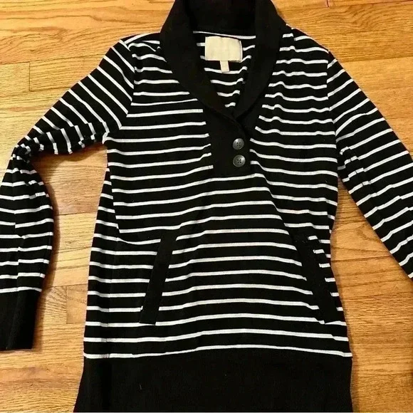 Banana Republic Black White Striped Shirt Women S - Picture 4 of 9